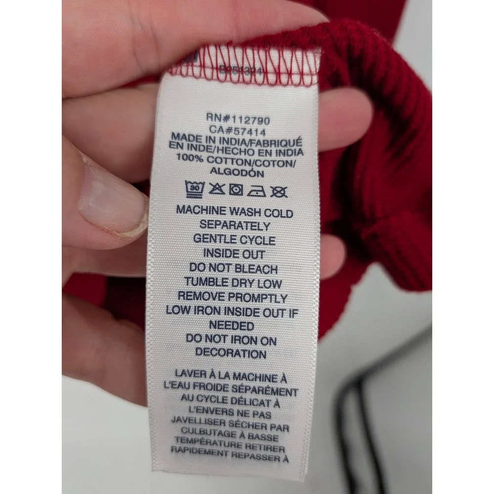 True Religion Henley Mens Medium Red Waffle Knit Thermal Graphic Long Sleeve Y2K